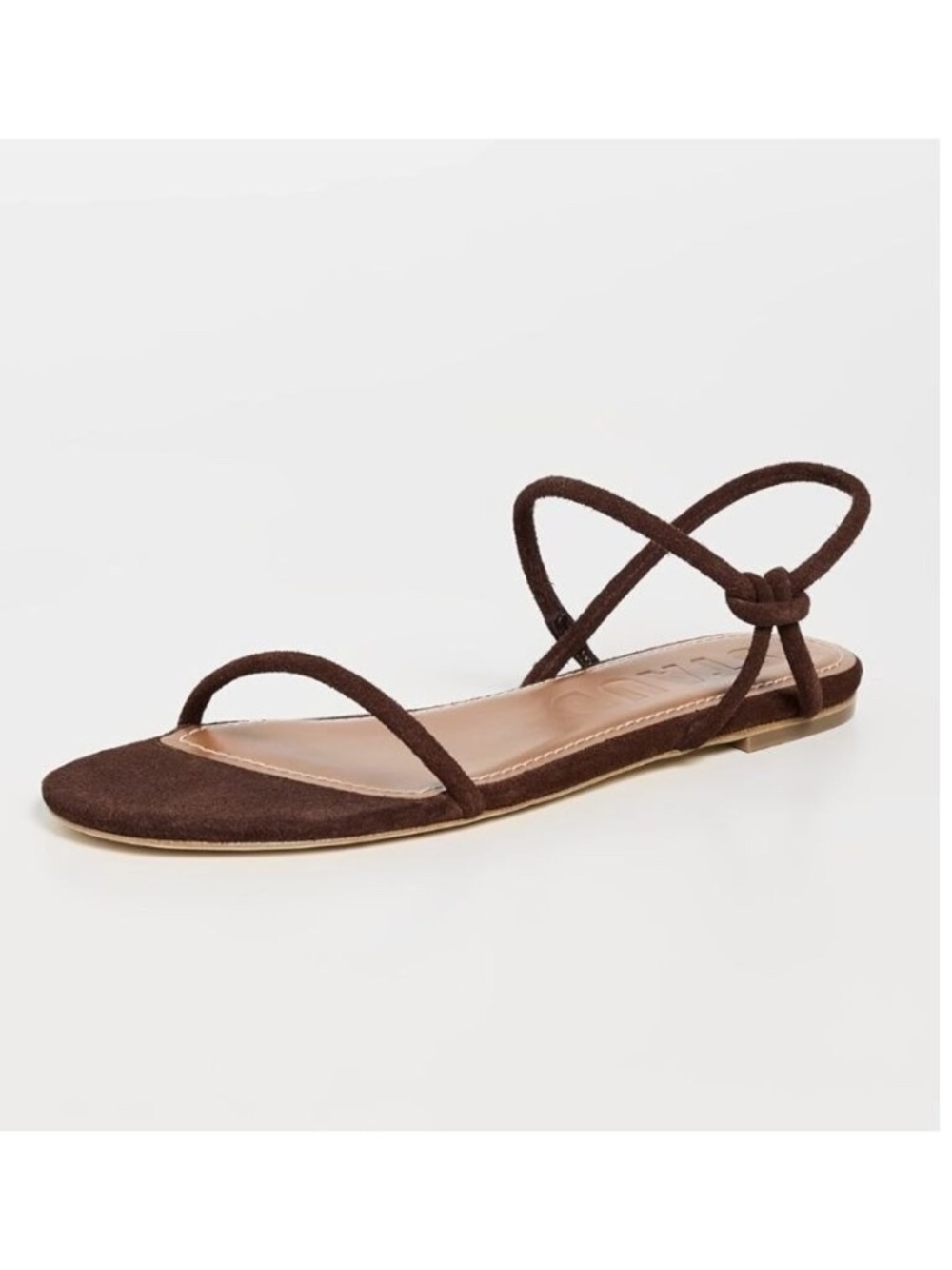 STAUD Dark Brown Suede Knotted Strap Flat Sandals